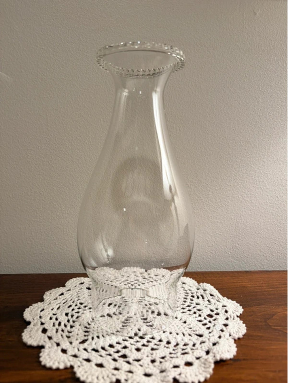 Clear Glass Oil Lamp Chimney with Beaded Rim, Approximately 8.5”